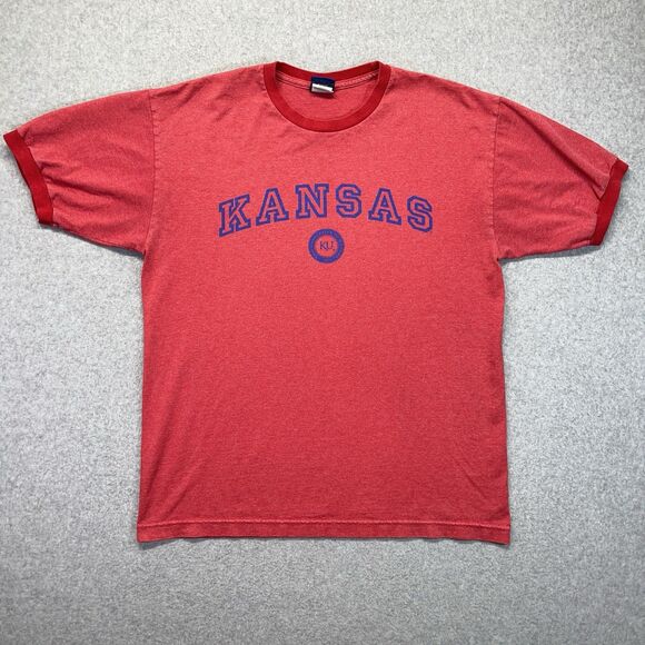 Champs Sports Kansas University Ringer Tee Men’s M Red Jayhawks Vintage Y2K - Picture 1 of 8